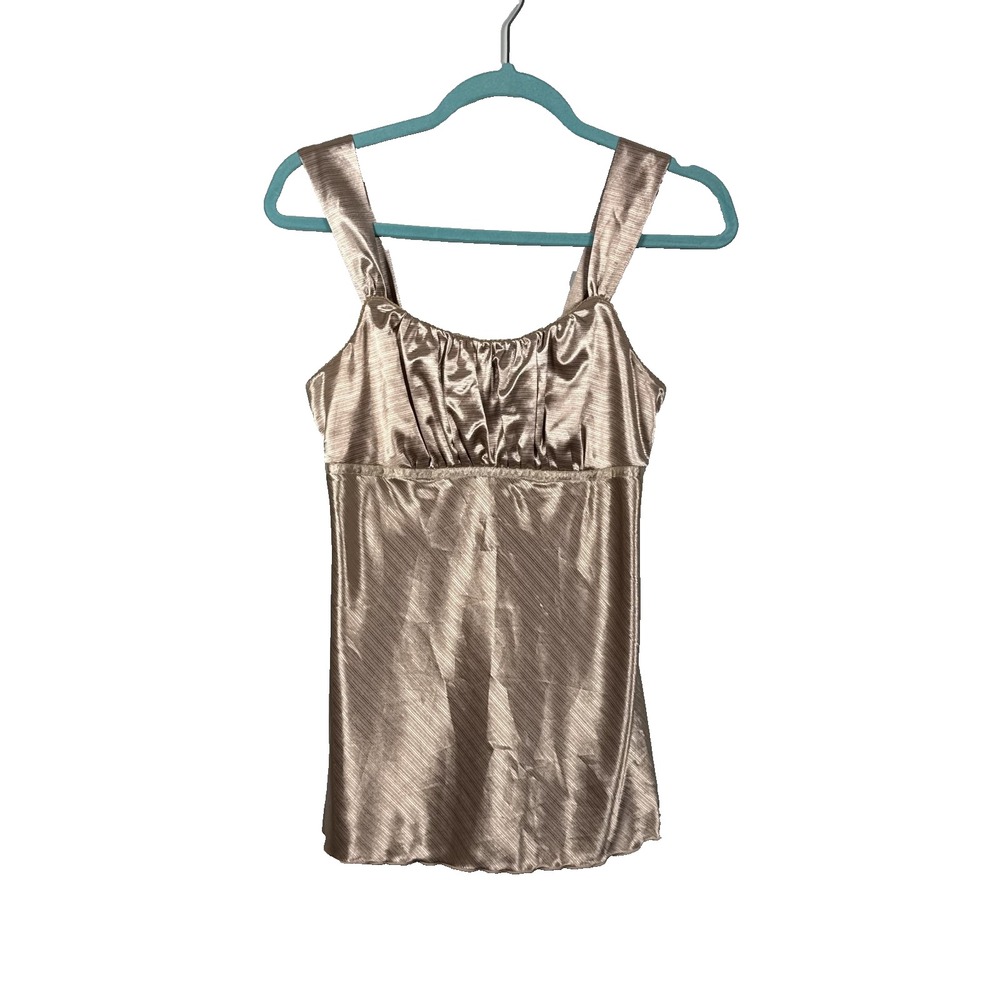 IZ Byer California Y2K Babydoll Top  Cami Gold Metallic Satin Size S USA Made